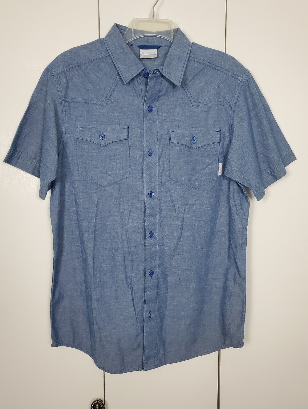 Columbia Chambray Western Blue Short-Sleeve Button-Up Shirt Size Small
